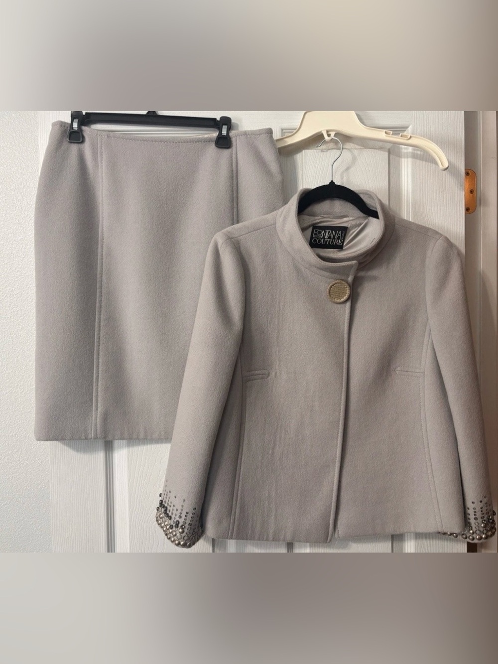 Vintage FONTANA COUTURE Milano Grey Wool Jacket & Skirt Set Made in Italy 48/16